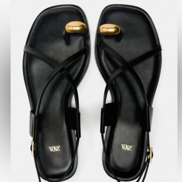 Zara Black and Gold Sandals - Picture 1 of 5